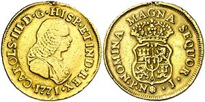 1771/0. Carlos III. Popayán. J. 2 escudos. ... 
