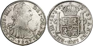 1807. Carlos IV. Lima. JP. 8 reales. (Cal. ... 