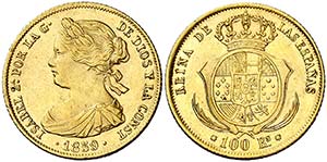 1859. Isabel II. Barcelona. 100 reales. ... 