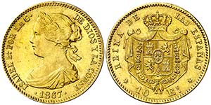 1867. Isabel II. Madrid. 10 escudos. (Cal. ... 