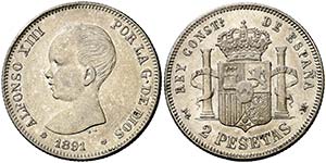 1891*1891. Alfonso XIII. PGM. 2 pesetas. ... 