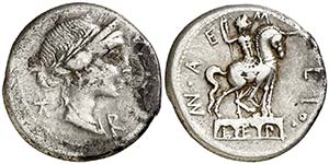(hacia 114/113 a.C.). Gens Aemilia. Denario. ... 