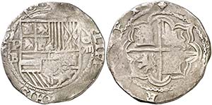 * s/d. Felipe II. Potosí. B. 8 reales. ... 
