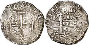 * 1654. Felipe IV. Potosí. E. 8 reales. ... 
