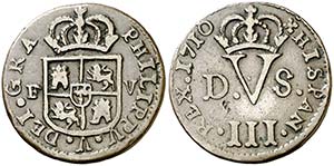 1710. Felipe V. Valencia. 1 treseta. (Cal. ... 