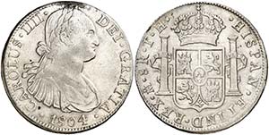 1804. Carlos IV. México. TH. 8 reales. ... 