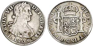 1809. Fernando VII. México. TH. 2 reales. ... 