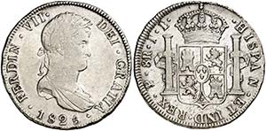 1825. Fernando VII. Potosí. JL. 8 reales. ... 