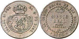 1850. Isabel II. Jubia. 1/2 real = 5 ... 