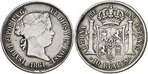1861. Isabel II. Barcelona. 10 reales. (Cal. ... 