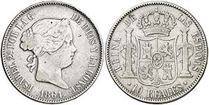 1864. Isabel II. Madrid. 10 reales. (Cal. ... 