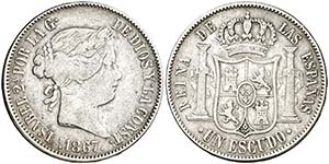 1867. Isabel II. Madrid. 1 escudo. (Cal. ... 