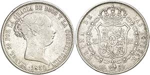 1850. Isabel II. Madrid. CL. 20 reales. ... 