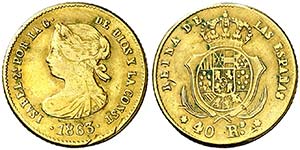 1863. Isabel II. Madrid. 40 reales. (Barrera ... 