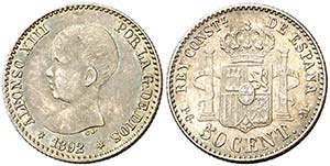 1892*92. Alfonso XIII. PGM. 50 céntimos. ... 