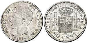 1896*96. Alfonso XIII. PGV. 50 céntimos. ... 