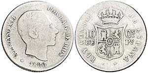 1880. Alfonso XII. Manila. 10 centavos. ... 