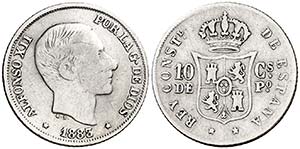 1883/2. Alfonso XII. Manila. 10 centavos. ... 