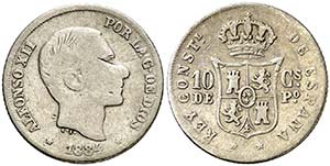 1884. Alfonso XII. Manila. 10 centavos. ... 