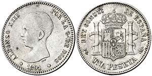 1891*1891. Alfonso XIII. PGM. 1 peseta. ... 