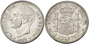 1883*1883. Alfonso XII. MSM. 2 pesetas. ... 