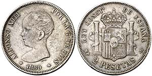 1889*1889. Alfonso XIII. MPM. 2 pesetas. ... 