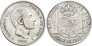 1881. Alfonso XII. Manila. 50 centavos. ... 