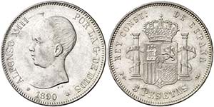 1890*1890. Alfonso XIII. PGM. 5 pesetas. ... 