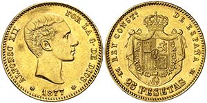 1877*1877. Alfonso XII. DEM. 25 pesetas. ... 