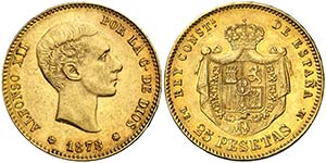 1878*187-. Alfonso XII. DEM. 25 pesetas. ... 