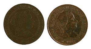 1867. Isabel II. Barcelona. OM. 5 céntimos ... 