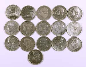 1869 a 1933. 1 peseta. Lote de 16 monedas, ... 