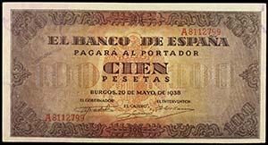 1938. Burgos. 100 pesetas. (Ed. D33). 20 de ... 