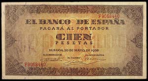 1938. Burgos. 100 pesetas. (Ed. D33a). 20 de ... 