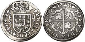 1720. Felipe V. Sevilla. J. 2 reales. (Cal. ... 