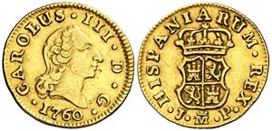 1760. Carlos III.			 Madrid. JP. 1/2 escudo. ... 