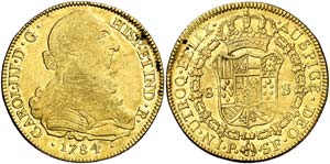 1784. Carlos III. Popayán. SF. 8 escudos. ... 