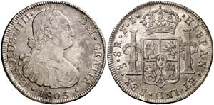 1803. Carlos IV. Santiago. FJ/JJ. 8 reales. ... 