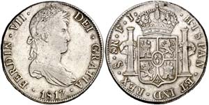 1817. Fernando VII. Santiago. FJ. 8 reales. ... 