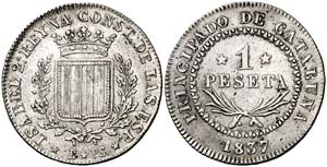 1837. Isabell II. Barcelona. PS. 1 peseta. ... 