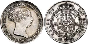1850. Isabel II. Madrid. CL. 20 reales. ... 