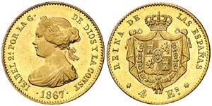 1867. Isabel II. Madrid. 4 escudos. (Cal. ... 