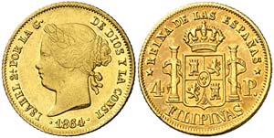 1864. Isabel II. Manila. 4 pesos. (Cal. ... 