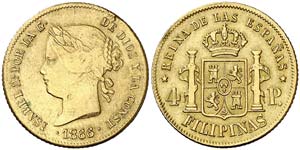 1866/5. Isabel II. Manila. 4 pesos. (Cal. ... 