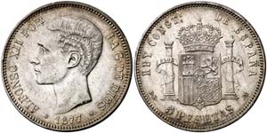 1877*1877. Alfonso XII. DEM. 5 pesetas. ... 