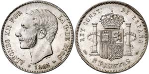 1883*1883. Alfonso XII. MSM. 5 pesetas. ... 