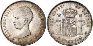 1888*1888. Alfonso XIII. MPM. 5 pesetas. ... 