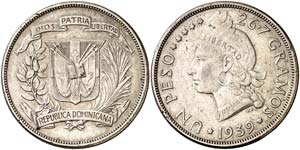1939. República Dominicana. 1 peso. (Kr. ... 