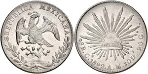 1892. México. Culiacán. AM. 8 reales. (Kr. ... 