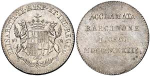 1833. Isabel II. Barcelona. Medalla de ... 